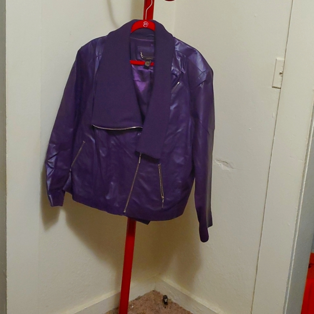 Dark purple pu leather bomber jacket